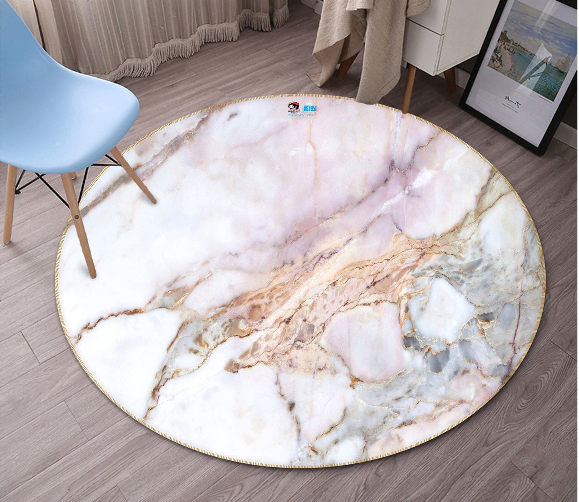 3D Pink Curve 108 Round Non Slip Rug Mat Mat AJ Creativity Home 