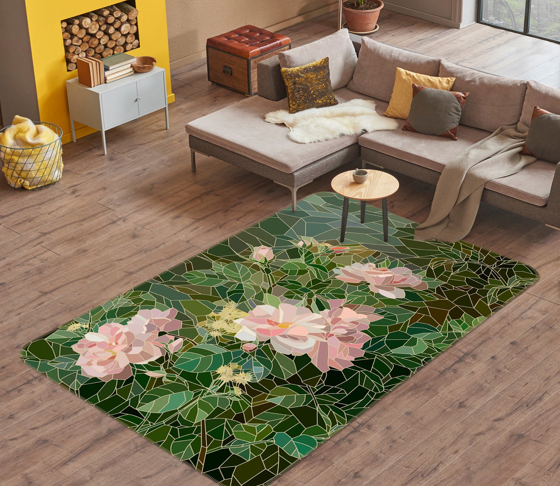 3D Flowers Pattern 33077 Non Slip Rug Mat