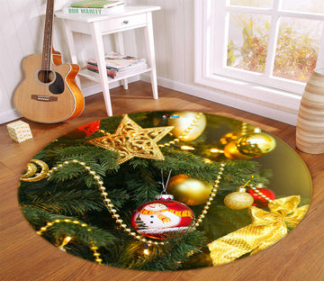 3D Tree Pendant 54041 Christmas Round Non Slip Rug Mat Xmas