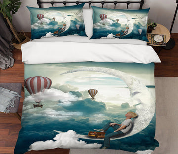 3D Hot Air Balloon Moon 19132 Bed Pillowcases Quilt