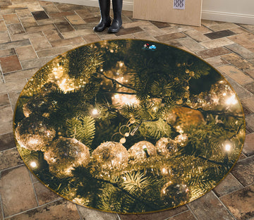 3D Tree Silver Ball 54148 Christmas Round Non Slip Rug Mat Xmas