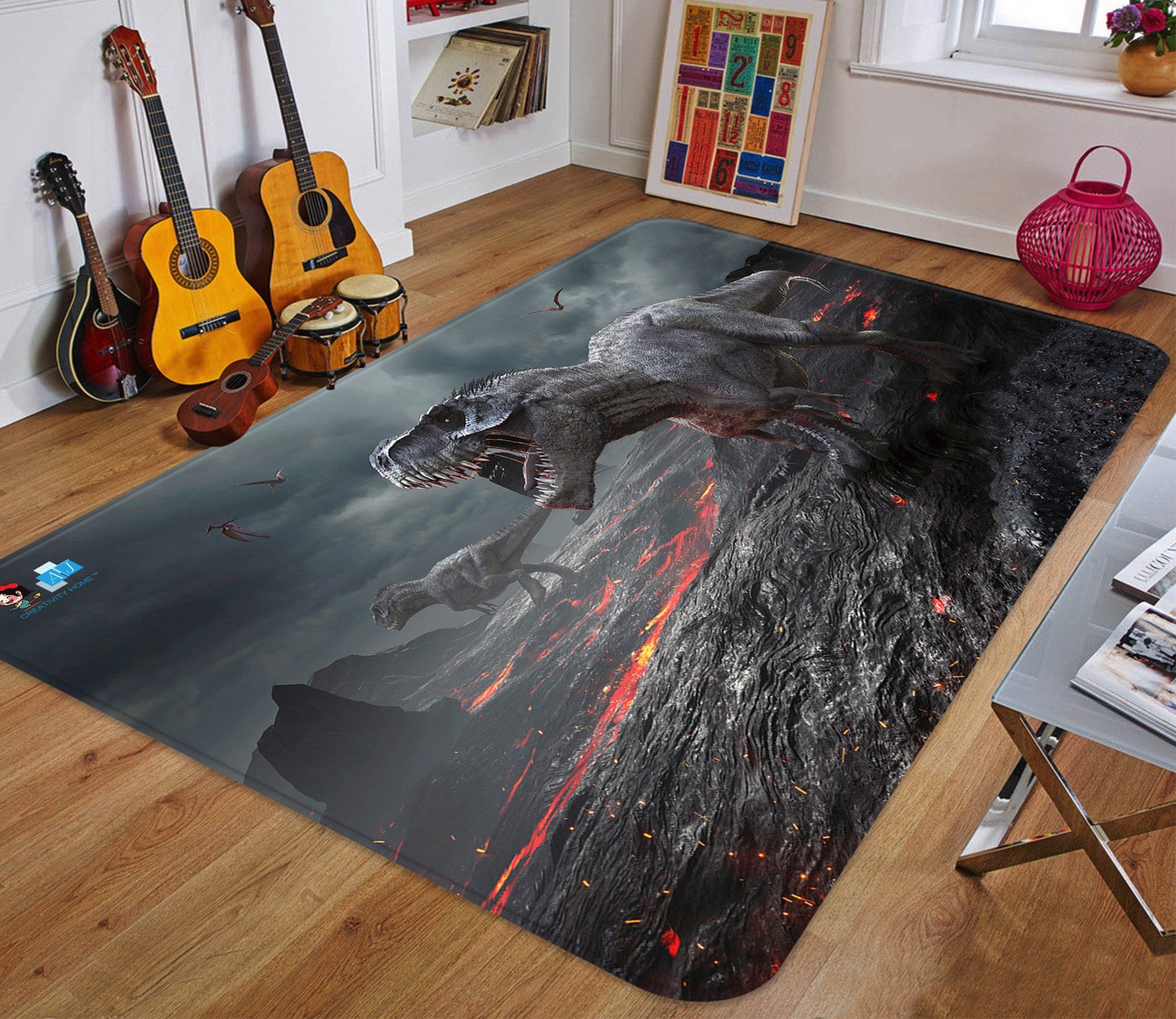 3D Volcano Tyrannosaurus 07 Non Slip Rug Mat Mat AJ Creativity Home 