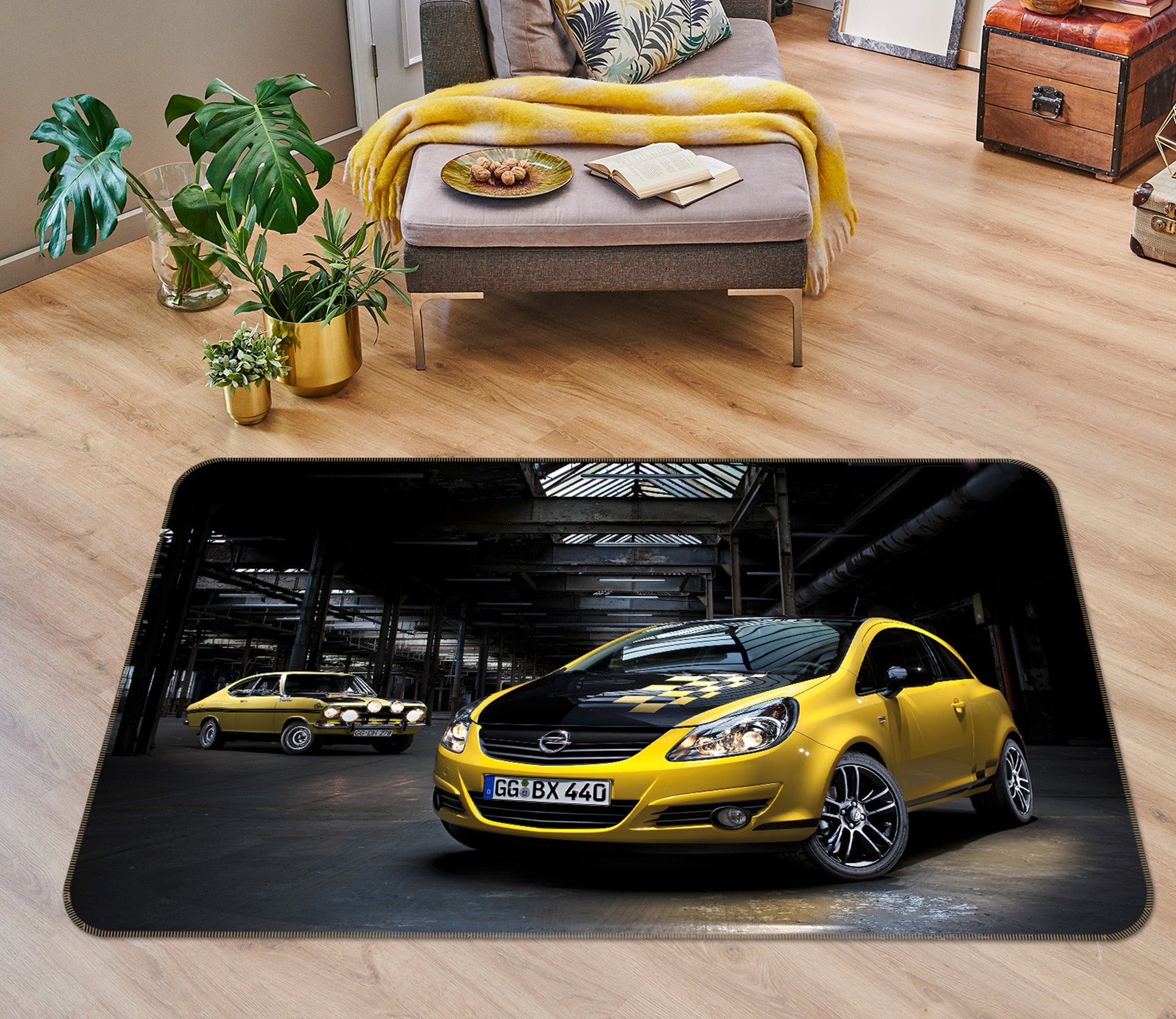 3D Yellow Black Car 38218 Vehicle Non Slip Rug Mat