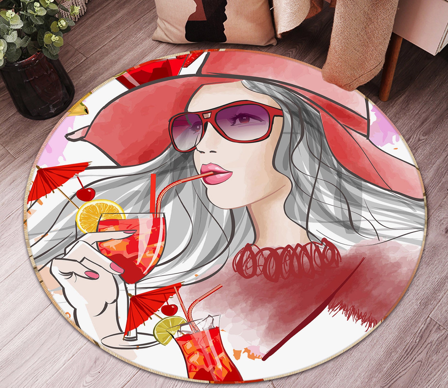 3D Beauty Drink 37006 Round Non Slip Rug Mat