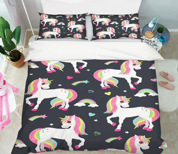 3D Rainbow Colored Unicorn 61030 Bed Pillowcases Quilt