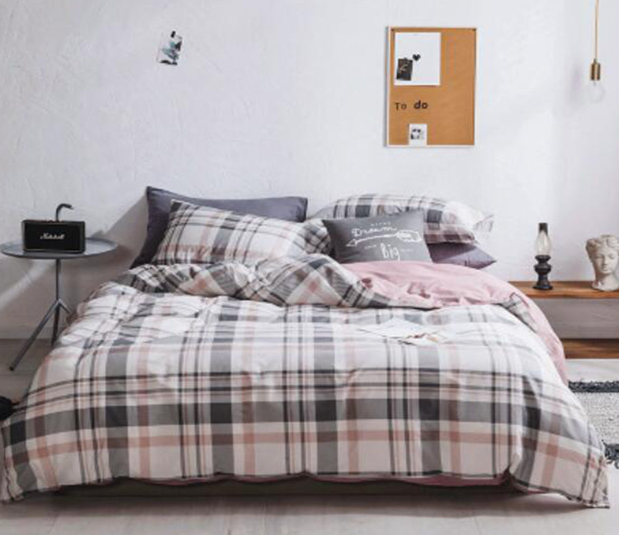 3D Gray Pink Plaid 30224 Bed Pillowcases Quilt