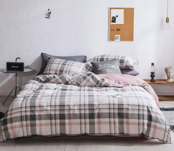 3D Gray Pink Plaid 30224 Bed Pillowcases Quilt