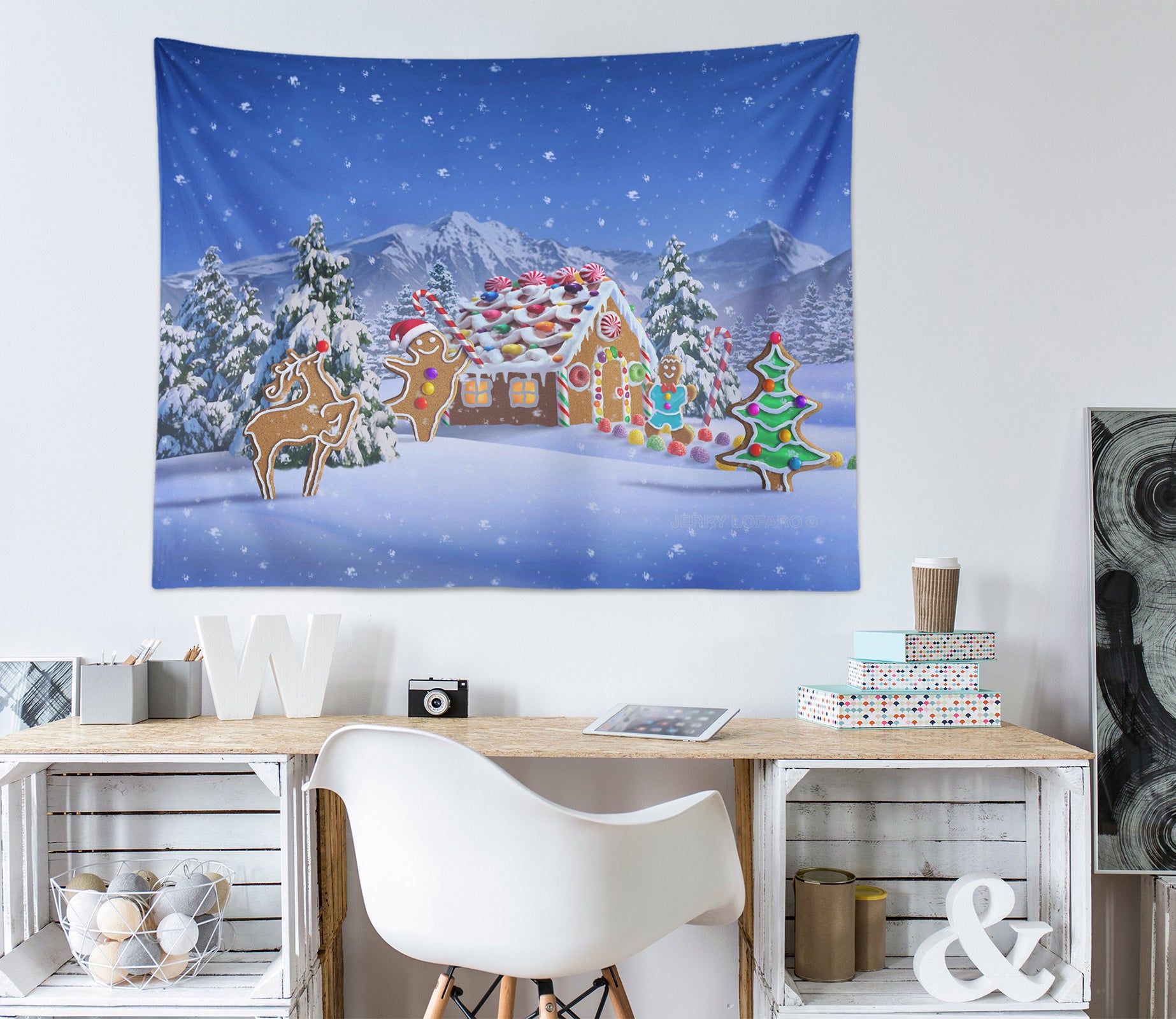 3D Snow Cabin Christmas Tree 111130 Jerry LoFaro Tapestry Hanging Cloth Hang