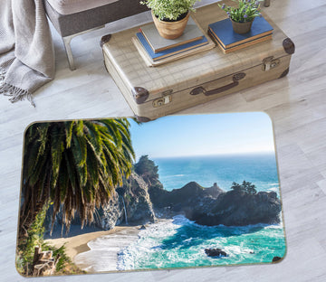 3D Seaside Stone Coconut Tree 36105 Non Slip Rug Mat