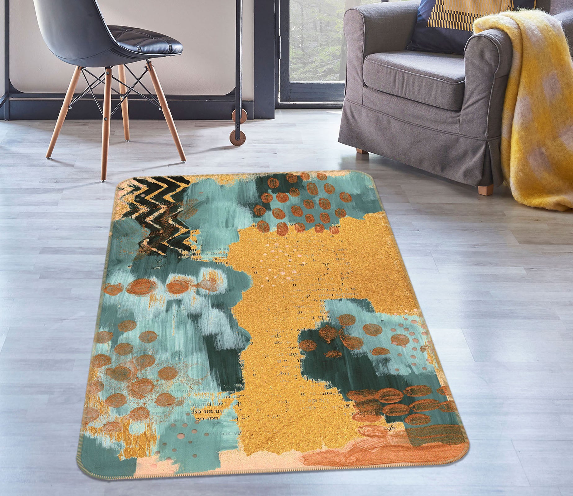 3D Golden Pattern 27166 Non Slip Rug Mat