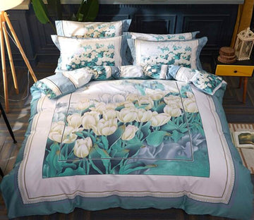 3D White Flower Bush 5044 Bed Pillowcases Quilt