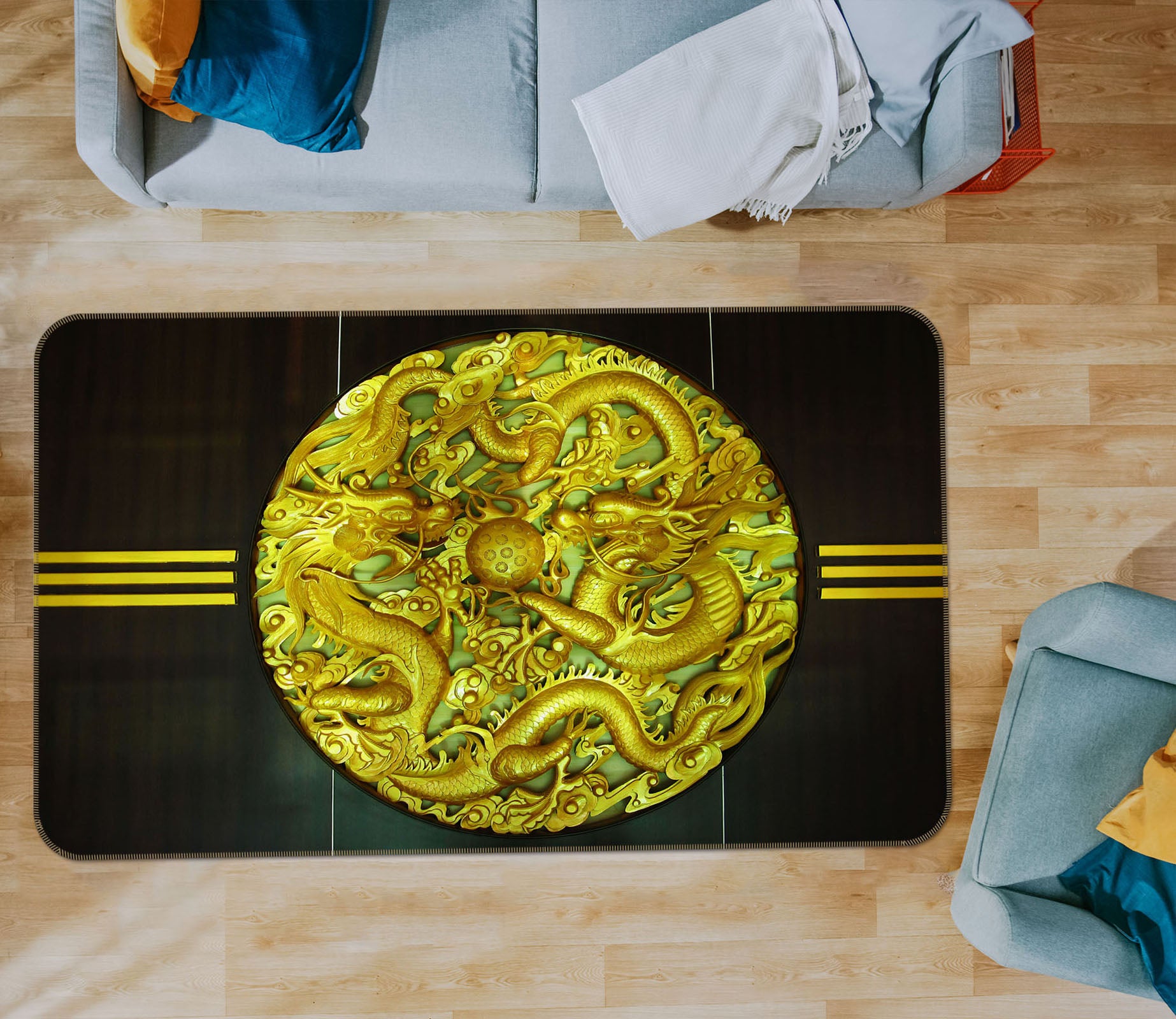 3D Circle Dragon Pattern 32096 Non Slip Rug Mat