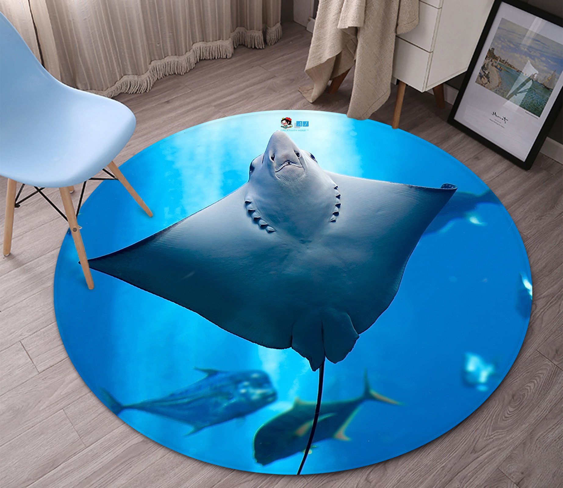 3D Manta Ray 7319 Round Non Slip Rug Mat Mat AJ Creativity Home 