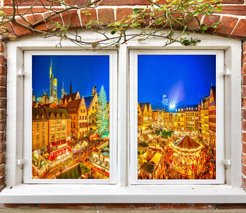 3D City Building 42191 Christmas Window Film Print Sticker Cling Stained Glass Xmas