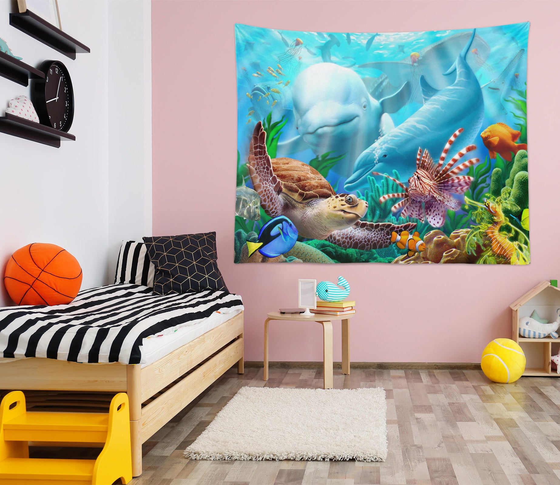 3D Dolphin Sea Turtle 111135 Jerry LoFaro Tapestry Hanging Cloth Hang