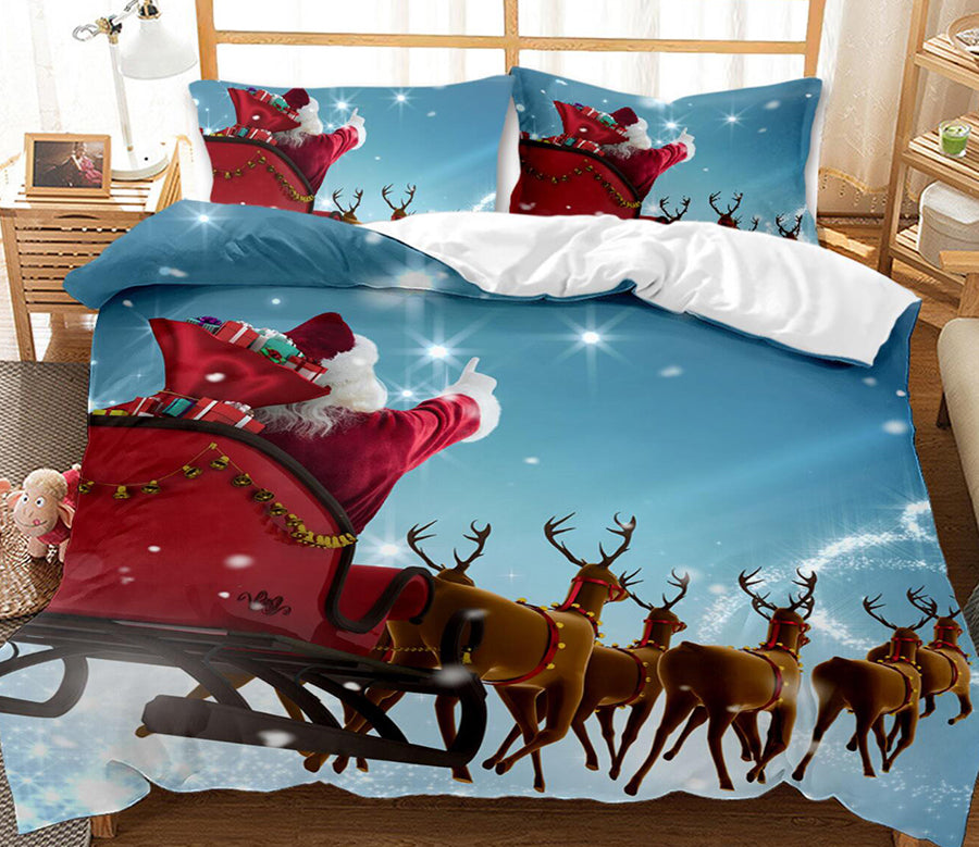 3D Christmas Sleigh Deer 45238 Christmas Quilt Duvet Cover Xmas Bed Pillowcases