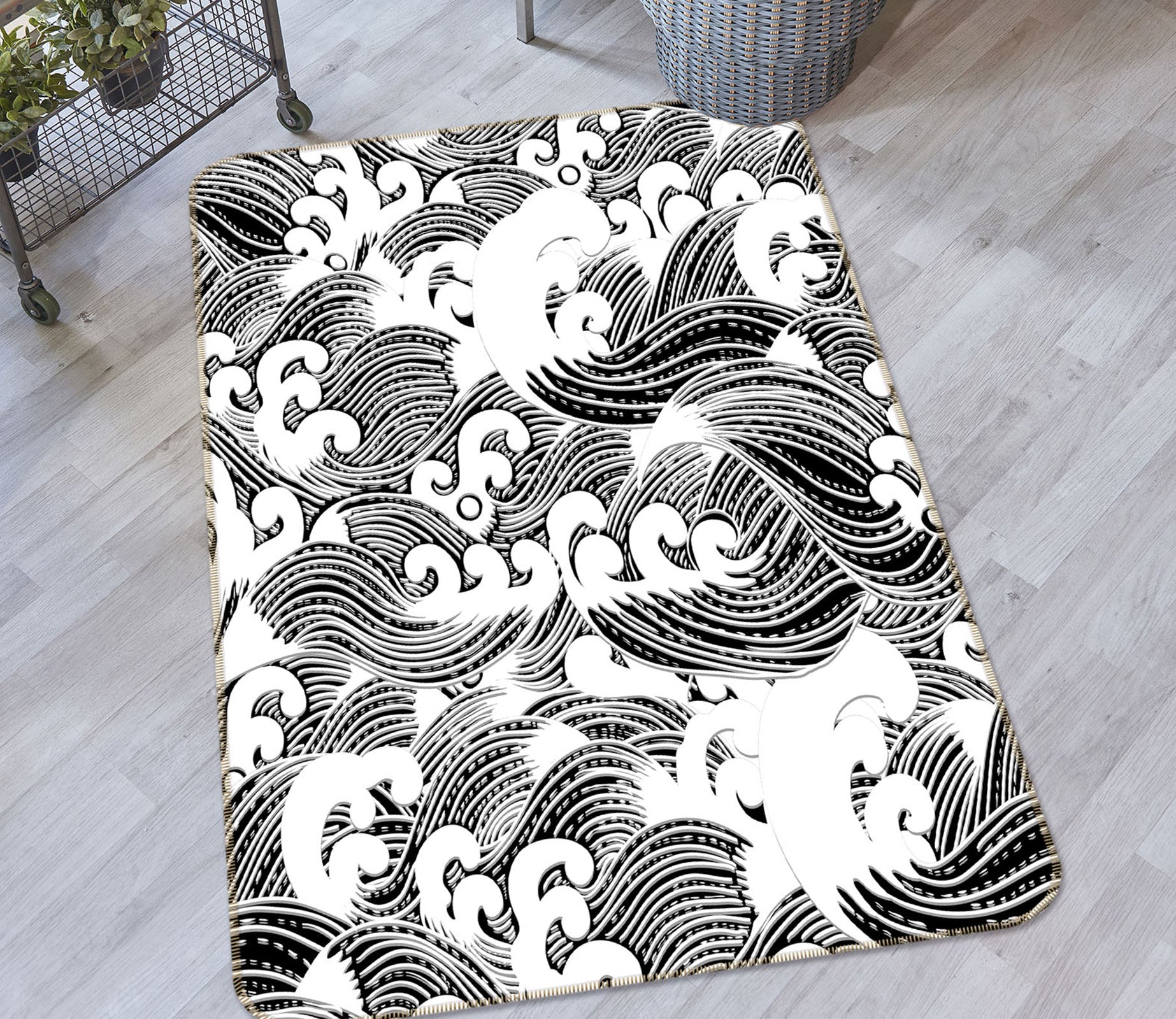 3D Black Waves 29220 Non Slip Rug Mat