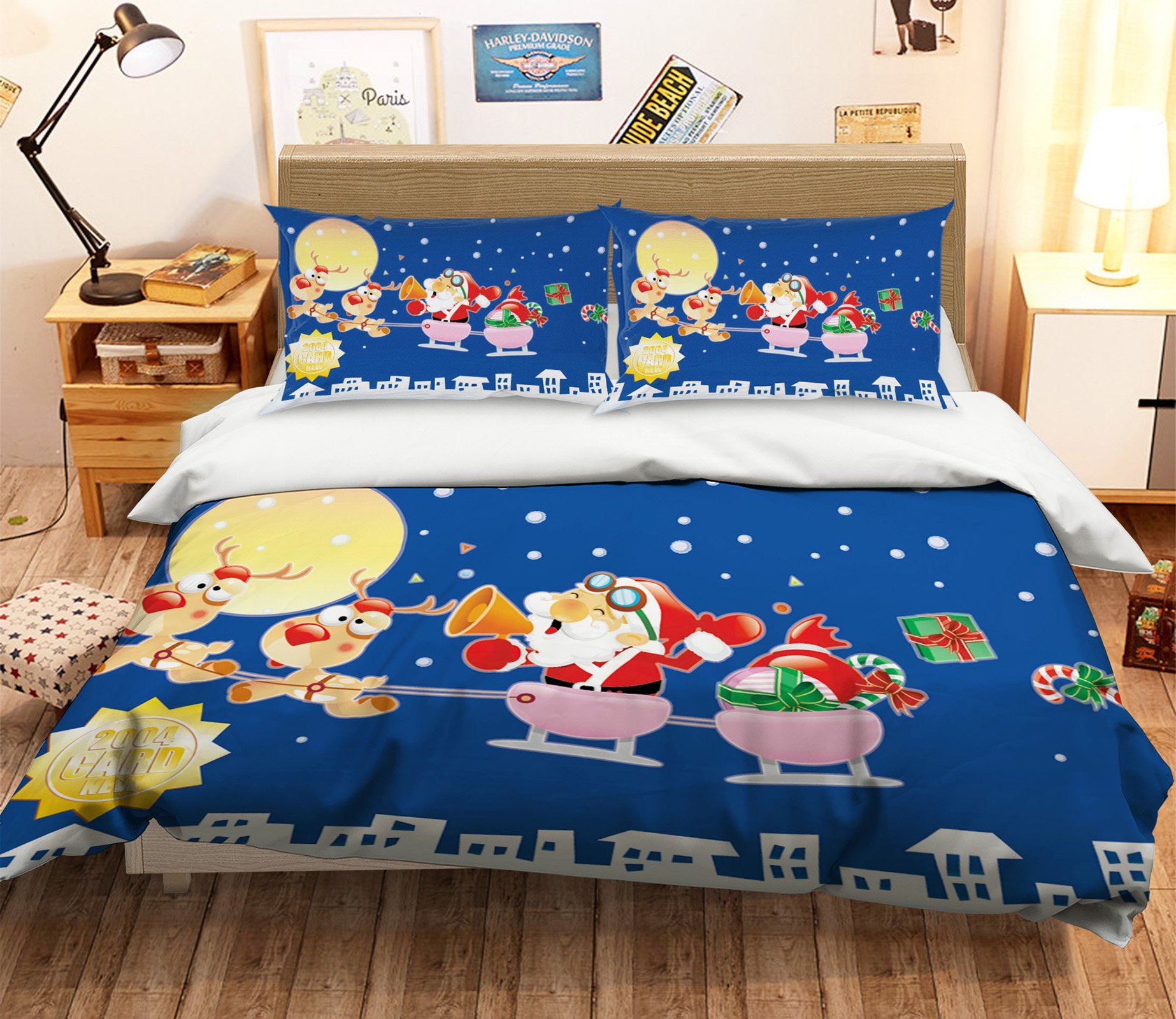 3D Christmas Cartoon Flying 21 Bed Pillowcases Quilt Quiet Covers AJ Creativity Home 