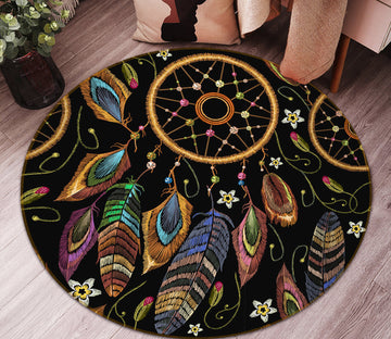 3D Dream Catcher Black 29019 Round Non Slip Rug Mat