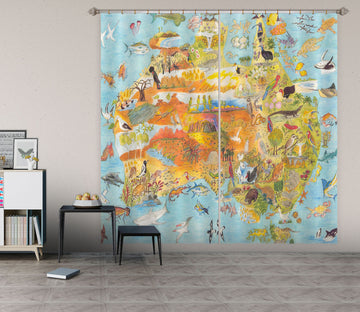 3D Animal Map 042 Michael Sewell Curtain Curtains Drapes