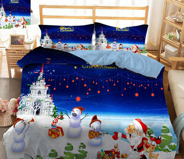 3D Snowman Santa Castle 45080 Christmas Quilt Duvet Cover Xmas Bed Pillowcases