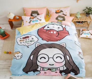 3D Cartoon Girl 50097 Bed Pillowcases Quilt