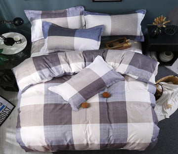 3D Brown-Grey Large Grid 13090 Bed Pillowcases Quilt