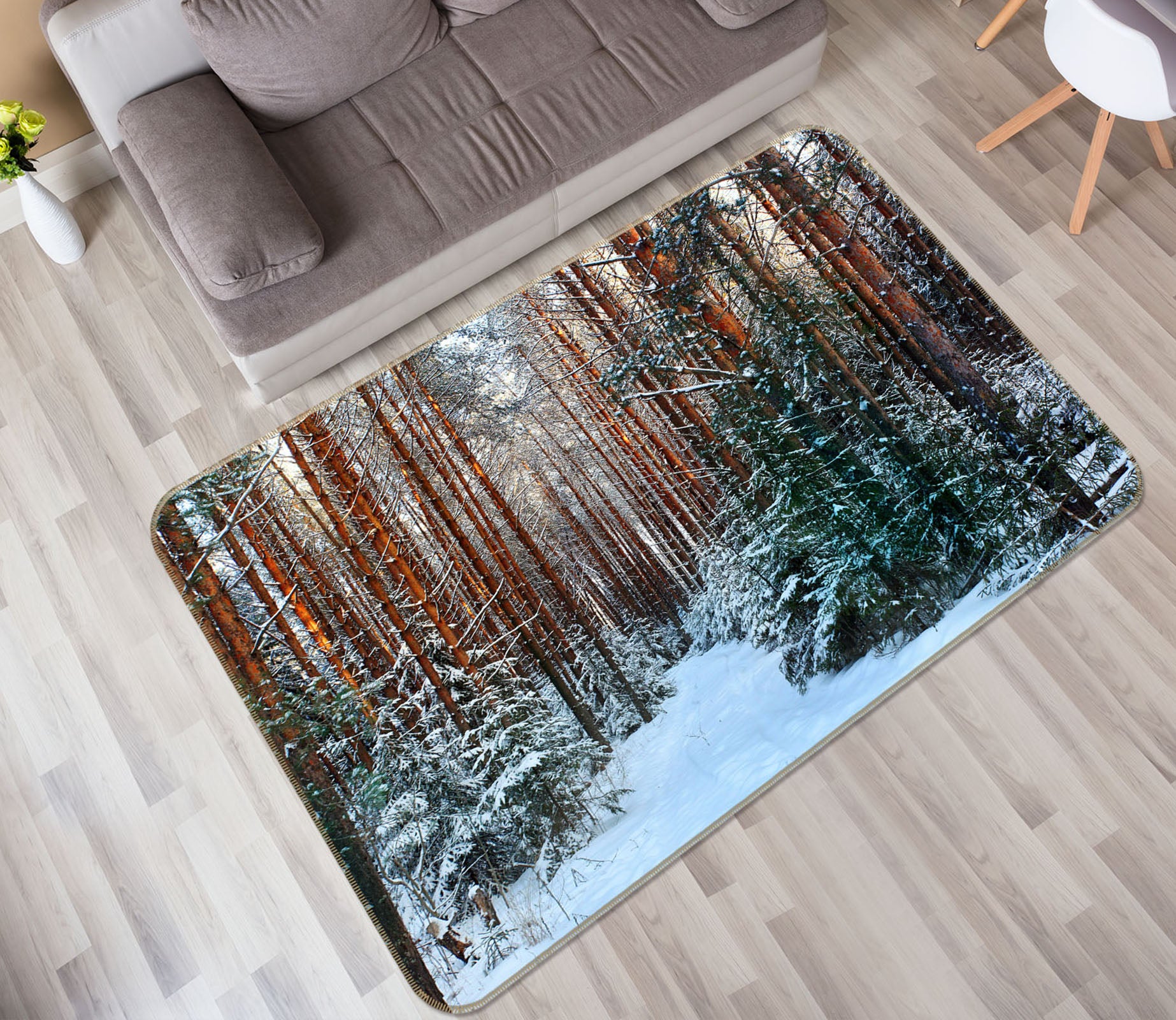 3D Snowfield Forest 35092 Non Slip Rug Mat
