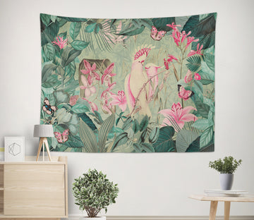 3D Pink Bird Flowers Green Leaves 11839 Andrea haase Tapestry Hanging Cloth Hang