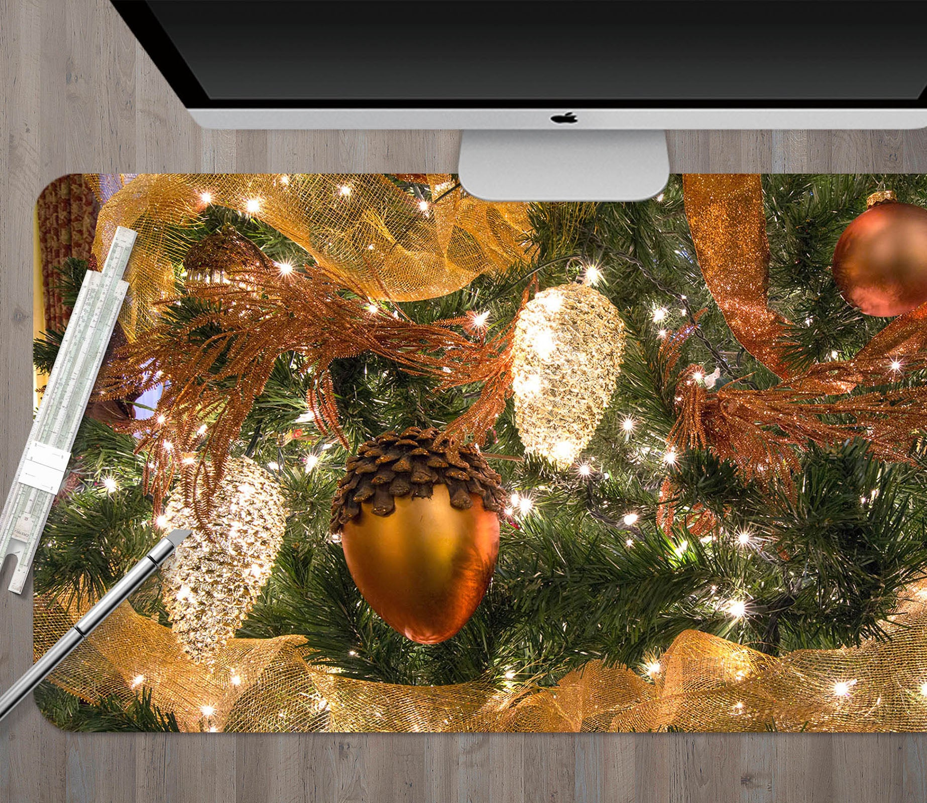 3D Pine Cones 51203 Christmas Desk Mat Xmas