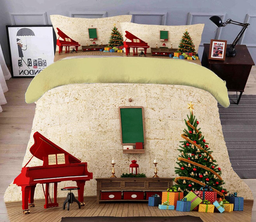 3D Christmas Tree Red Piano 45151 Christmas Quilt Duvet Cover Xmas Bed Pillowcases