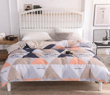 3D Brown White Pink Triangle Stitching 4143 Bed Pillowcases Quilt