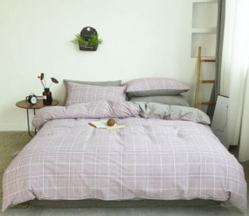 3D Light Purple Pink Grid 15045 Bed Pillowcases Quilt