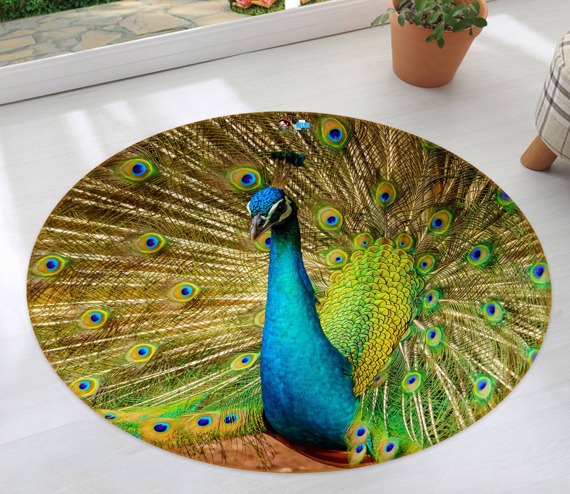 3D Peacock 81182 Round Non Slip Rug Mat