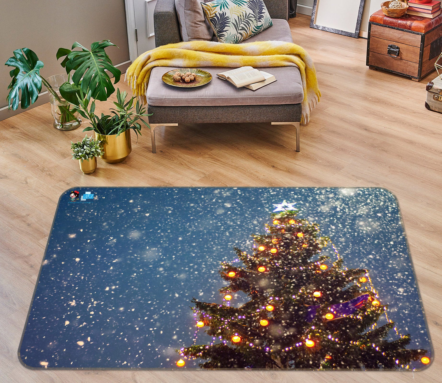3D Snow Tree 55098 Christmas Non Slip Rug Mat Xmas