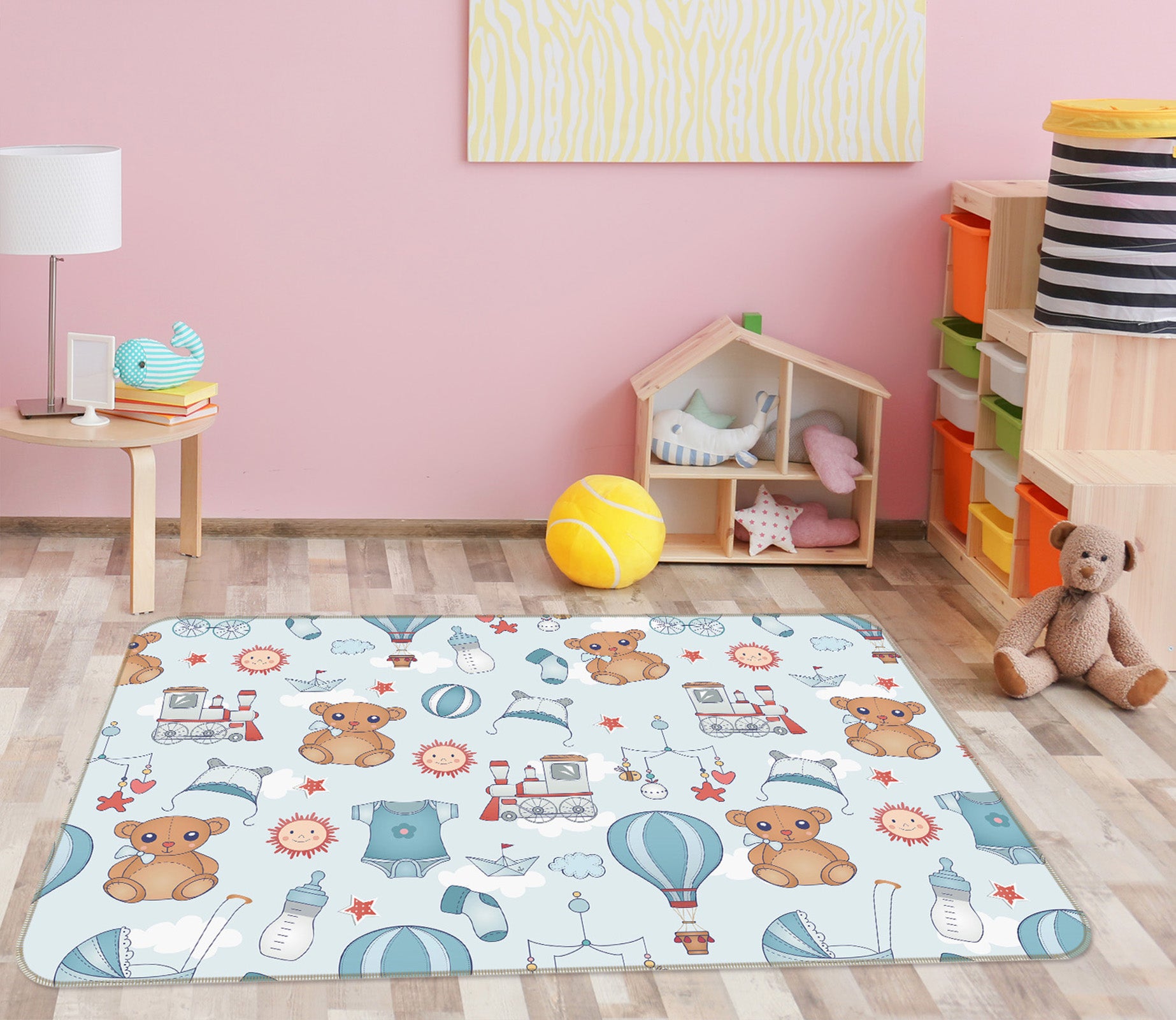 3D Hot Air Balloon Bear 34066 Non Slip Rug Mat