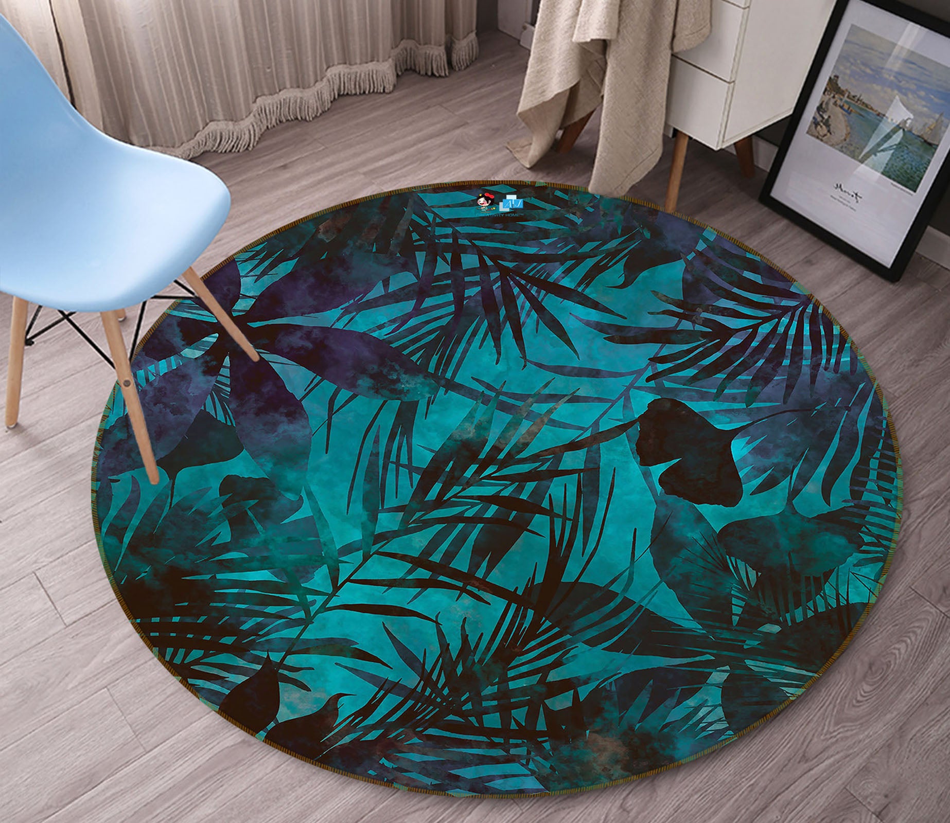3D Dark Green Leaves 83050 Andrea haase Rug Round Non Slip Rug Mat