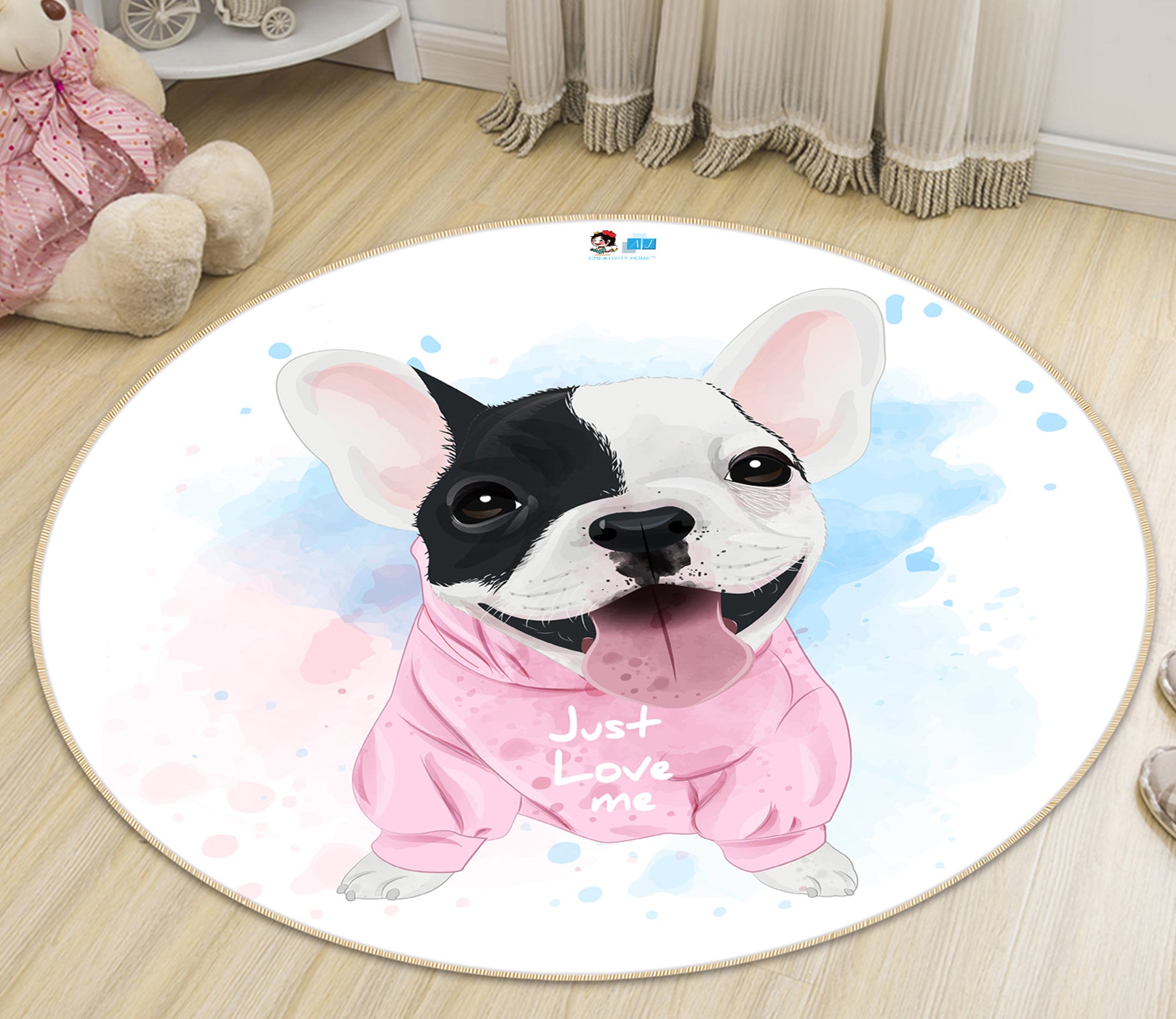3D Bulldog 74212 Round Non Slip Rug Mat