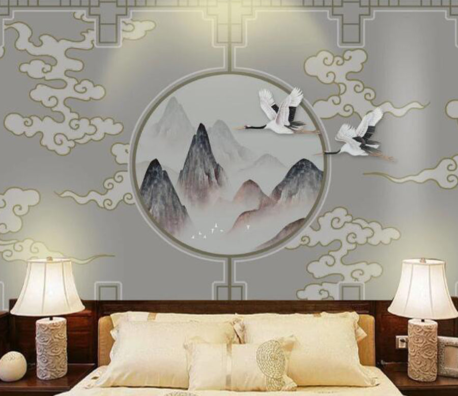 3D Flying Crane Mountain WC2675 Wall Murals