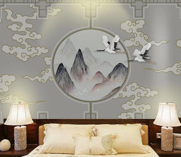 3D Flying Crane Mountain WC2675 Wall Murals
