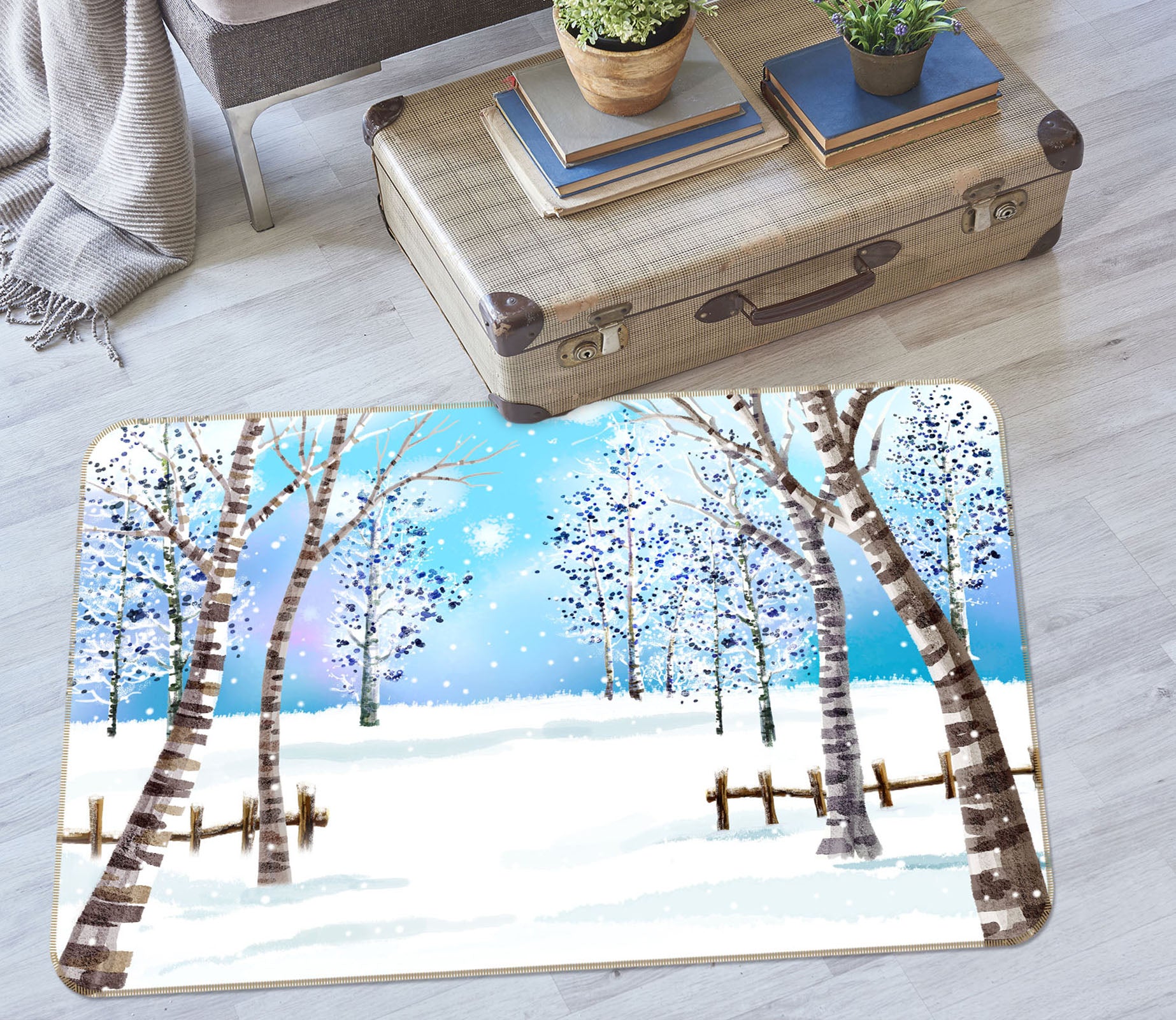 3D Snowfield Tree 29116 Non Slip Rug Mat