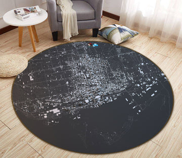 3D Black White Map 73030 Round Non Slip Rug Mat