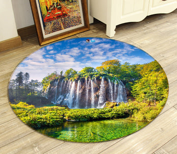 3D Waterfall Landscape 74153 Round Non Slip Rug Mat