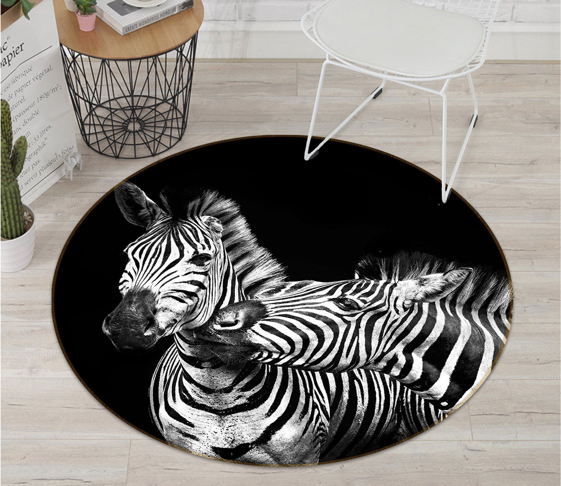 3D Zebra Couple 763 Animal Round Non Slip Rug Mat Mat AJ Creativity Home 