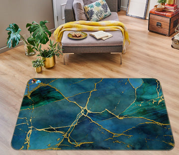 3D Golden Edge Dark Green Block 83032 Andrea haase Rug Non Slip Rug Mat