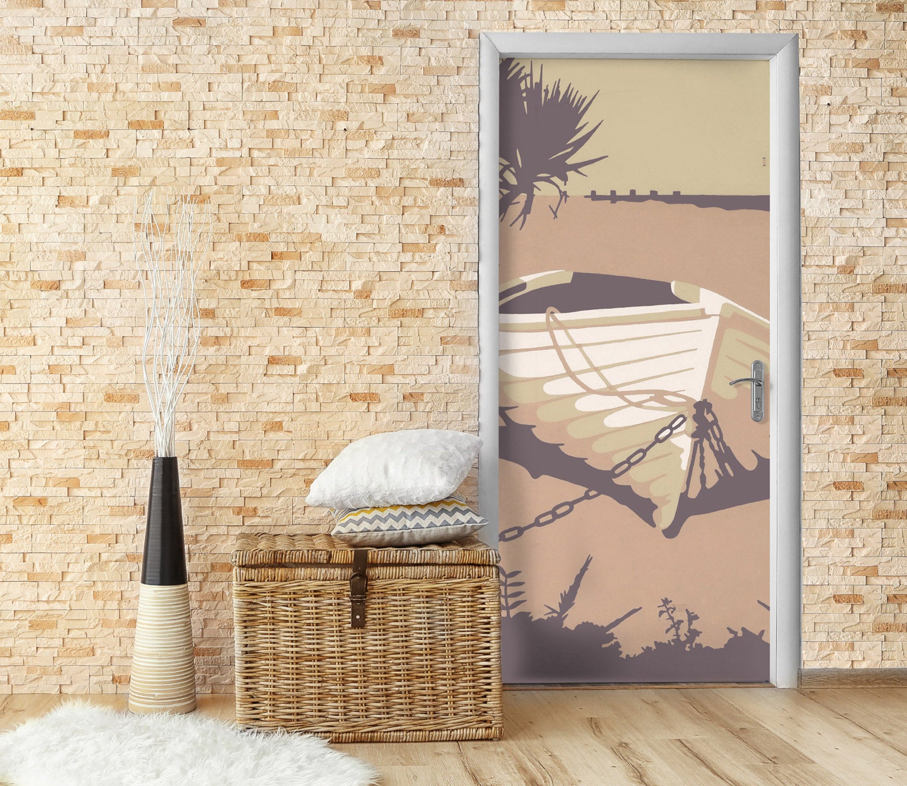 3D Beach Boat Chain 9265 Steve Read Door Mural