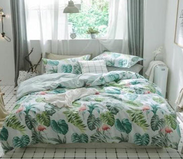 3D Leaves Flamingo 15200 Bed Pillowcases Quilt