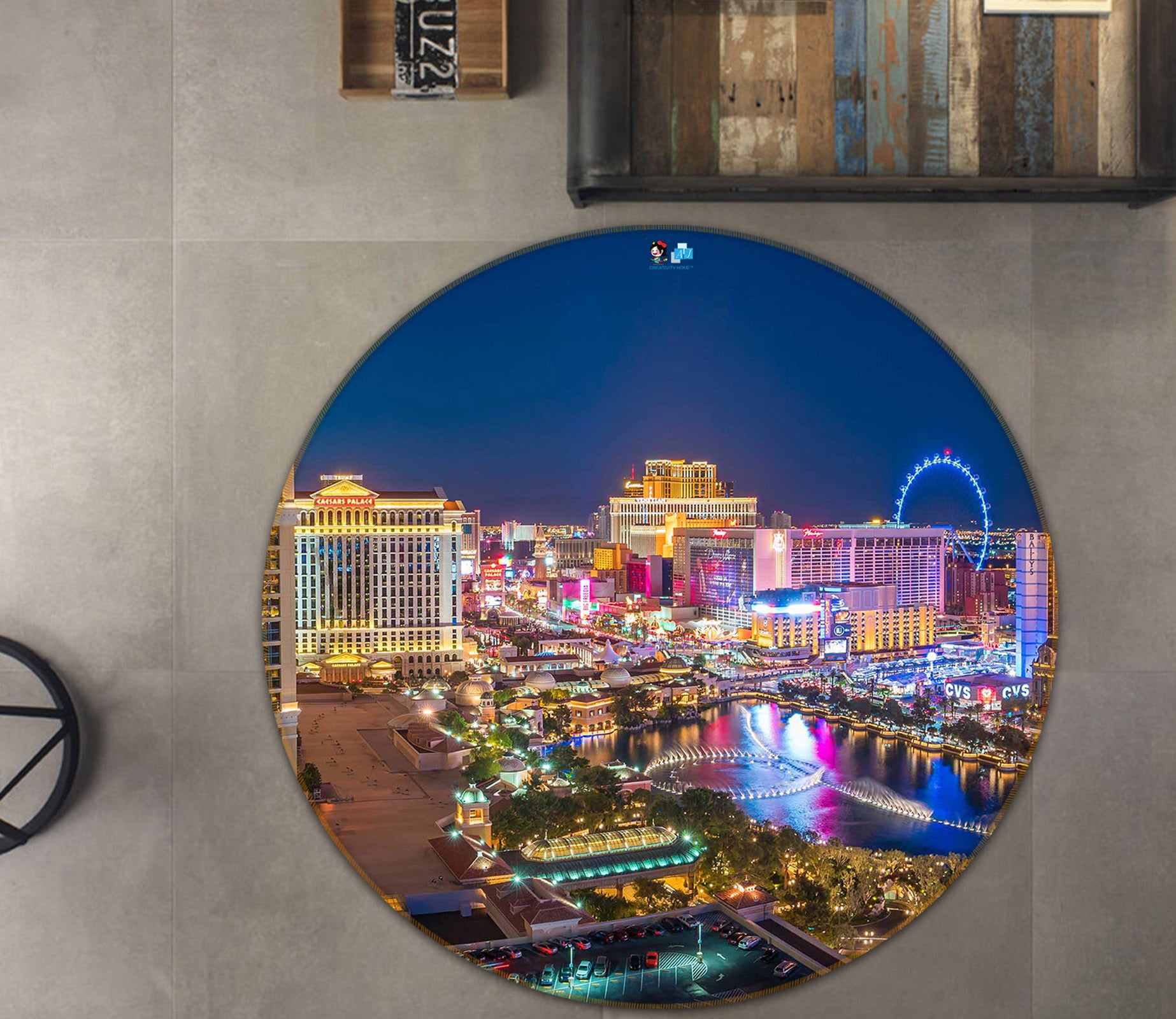 3D Night View 72125 Round Non Slip Rug Mat