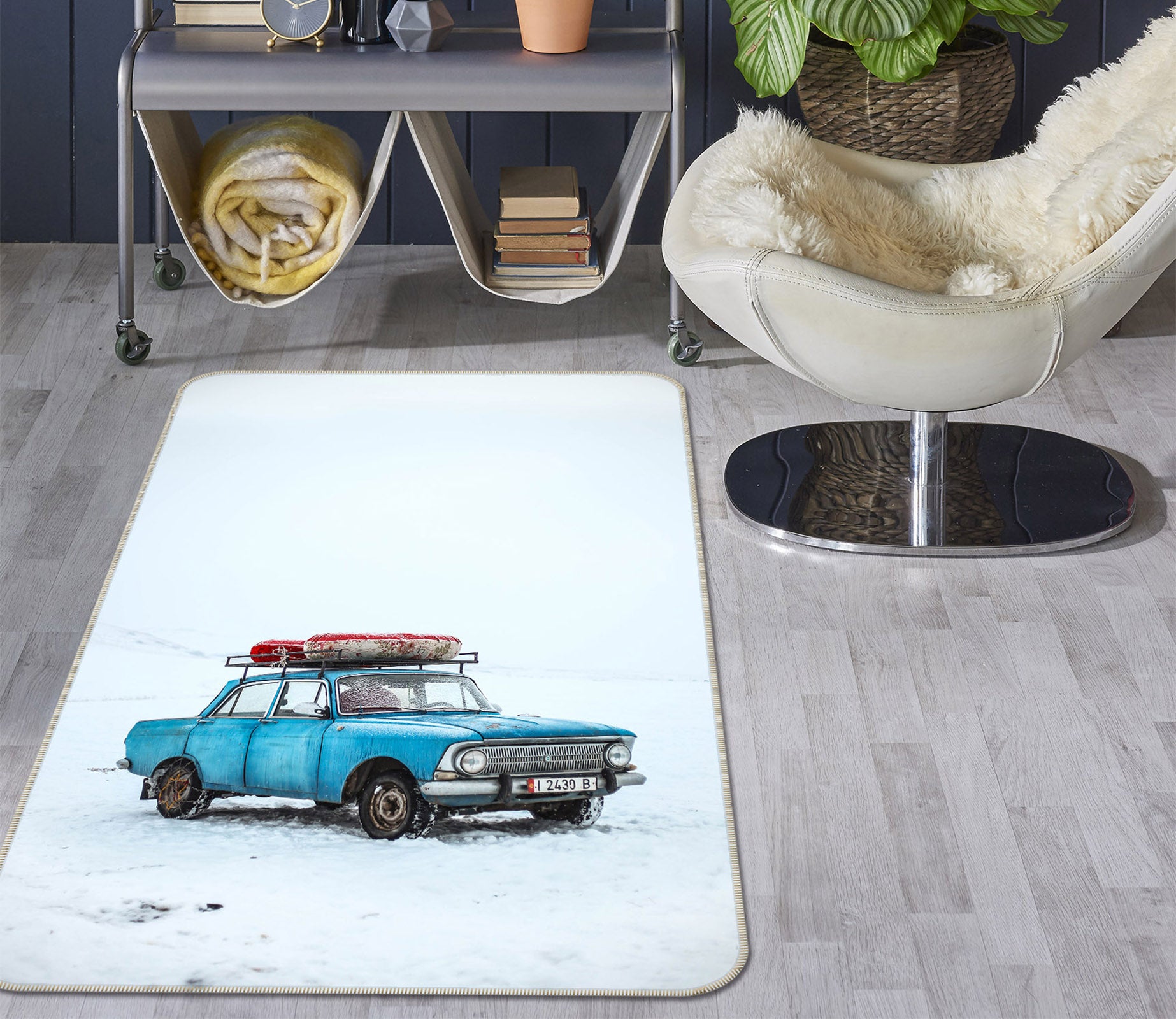 3D Snow Blue Car 68132 Vehicle Non Slip Rug Mat