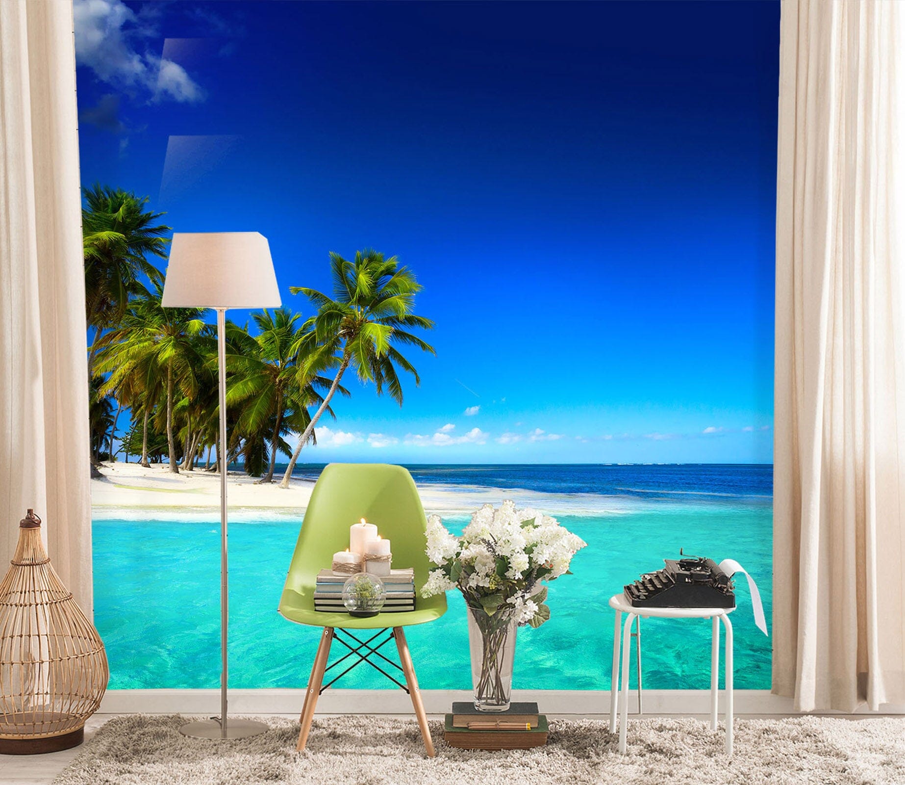 3D Sea Coconut Tree 061 Wall Murals Wallpaper AJ Wallpaper 2 
